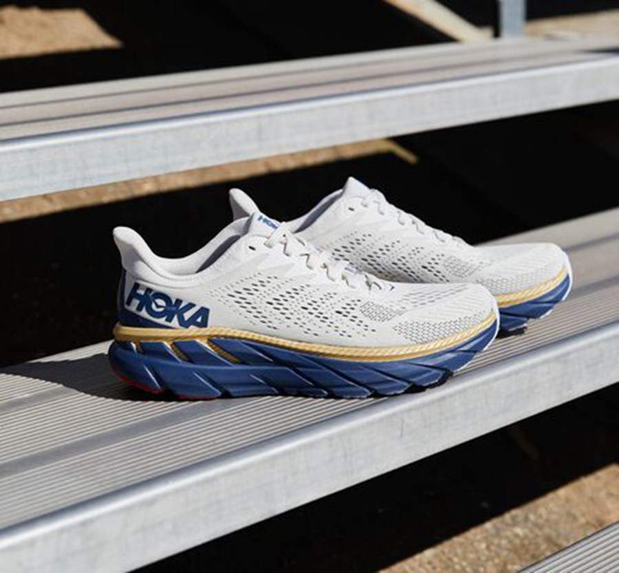 Hoka One One Clifton 7 Löparskor Dam - Vita/Blå - BOILU-5026